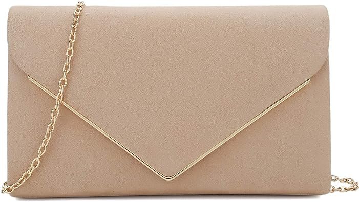 Faux Suede Clutch Bag Elegant Metal