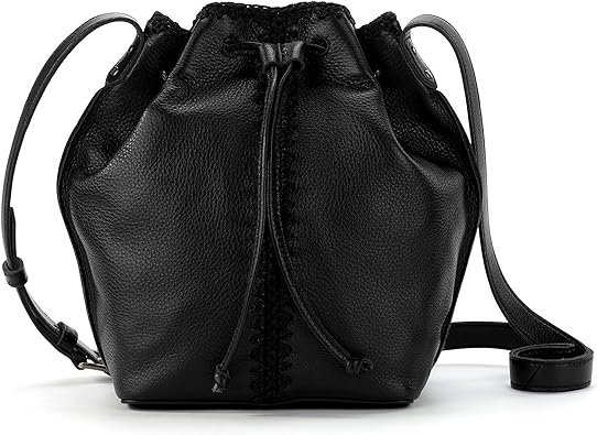 Leather Drawstring Bucket Black